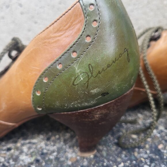 John Fleuvog Leather Lace ups Heels Size 8.5 Vintage Green and Brown Shoes - Picture 5 of 12